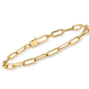 Designer 18K Yellow Gold Polished & Fluted Oval-Link Bracelet